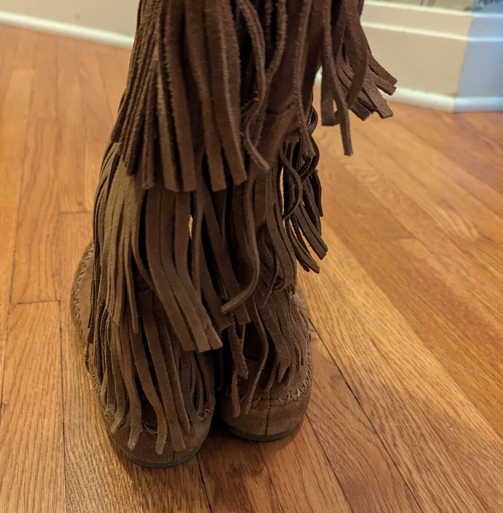 Brown Fringe Suede Moccasin Boots - Picture 6 of 7